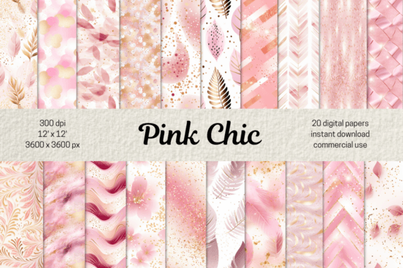 Pink Gold Glittery Digital Paper Bundle: Elevate Your Creative Projects with Glamour and Elegance