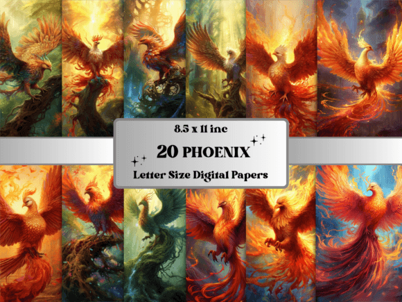 Printable Fantasy Phoenix Digital Paper
