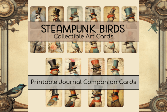 Steampunk Birds in Hats Art Cards Pack: A Creative Collectible for Enthusiasts