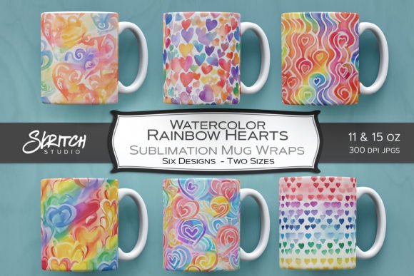 Watercolor Rainbow Heart Sublimation Mug: A Playful and Vibrant Addition to Your Collection