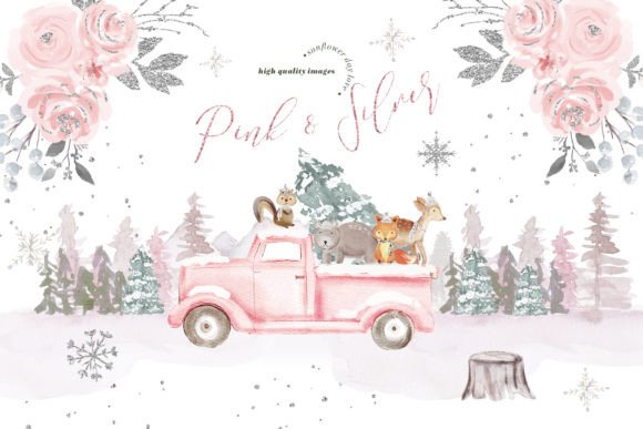 Winter Truck Woodland Animals Clipart
