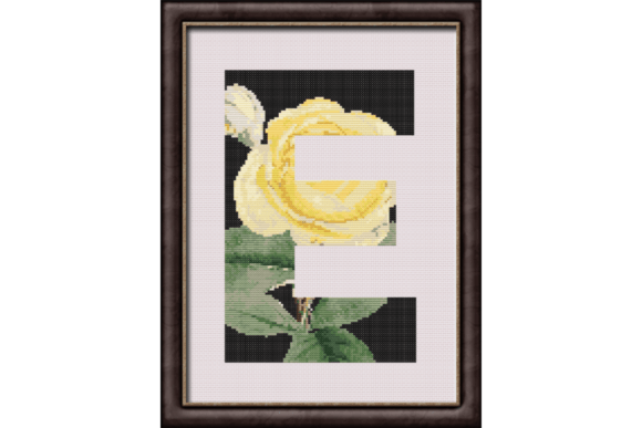 Yellow Rose on Black E Monogram